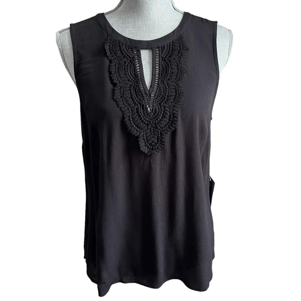 Daniel Rainn Black Sleeveless Crochet Top Petite XS Young Women’s Shirt